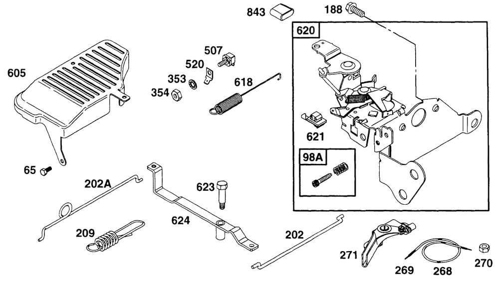 Control Bracket, Controls Diagram and Parts List for 135702-0120-XX  Briggs and Stratton Engine
